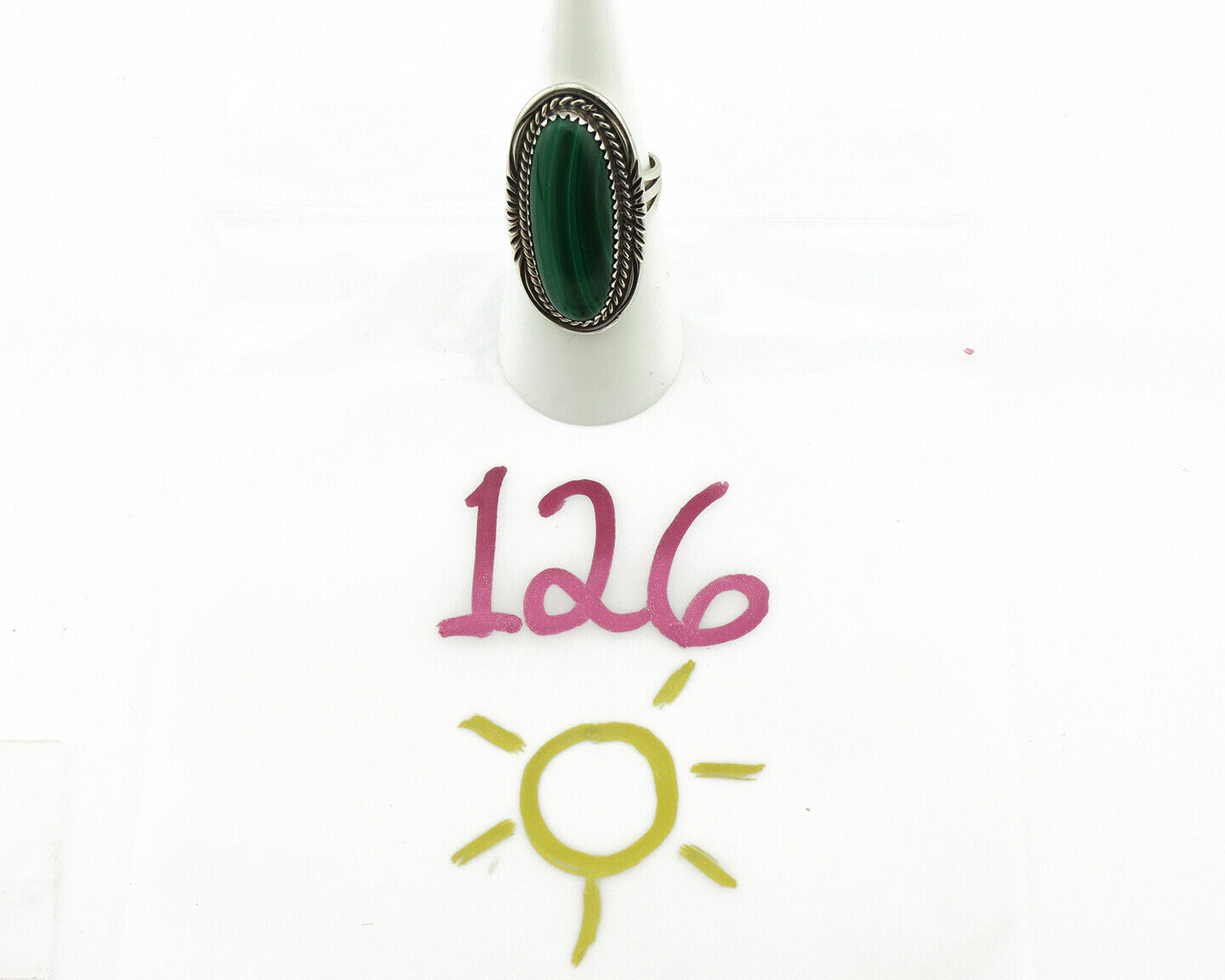 Navajo Ring 925 Silver Natural Green Malachite Signed William Denetdale C.80's