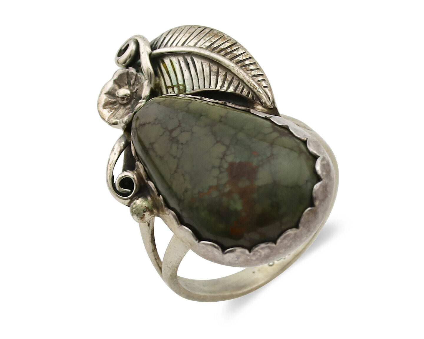 Navajo Ring .925 Silver Spiderweb Turquoise Native American Artist C.1980s