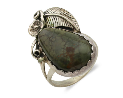 Navajo Ring .925 Silver Spiderweb Turquoise Native American Artist C.1980s