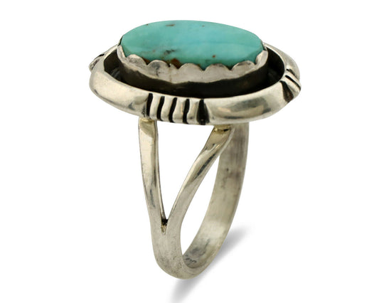 Navajo Ring .925 Silver Kingman Turquoise Handmade Native American Artist C.80's