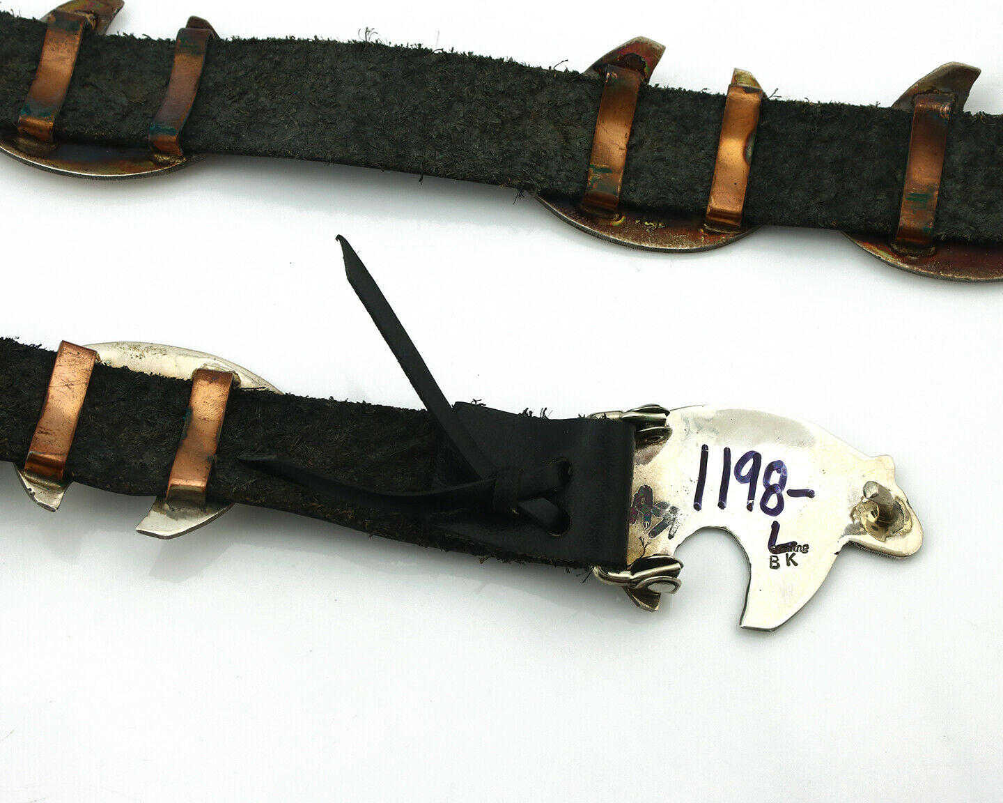 Navajo Concho Belt .925 Silver Arrow Bear Handmade Signed BK C.80's