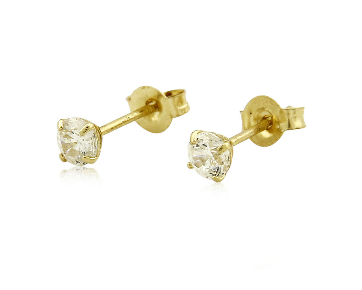SOLID 14k Yellow Gold Basket 4 Prong 3.0mm Wide Simulated Diamond Stud Earrings