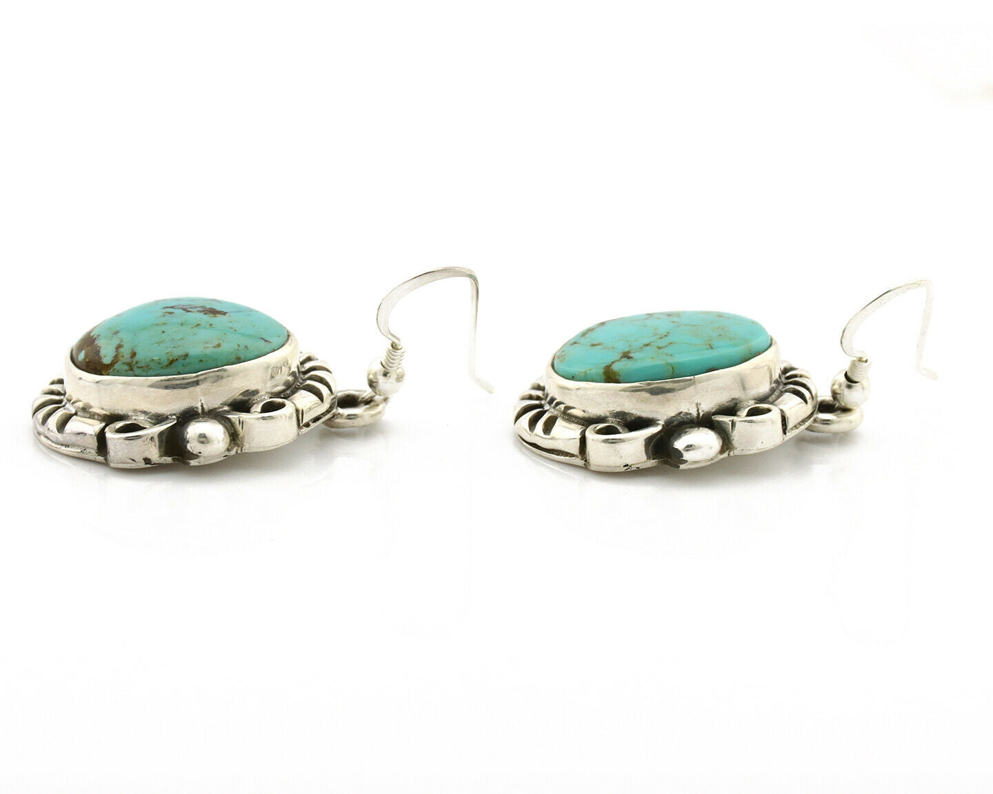 Navajo Earrings .925 Silver Southwest Turquoise Signed Calvin Peterson C.80