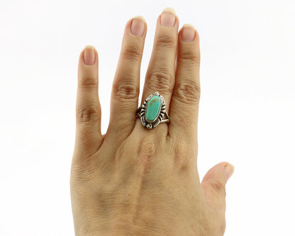 Navajo Ring .925 Silver Kingman Turquoise Artist Signed Gecko C.80's