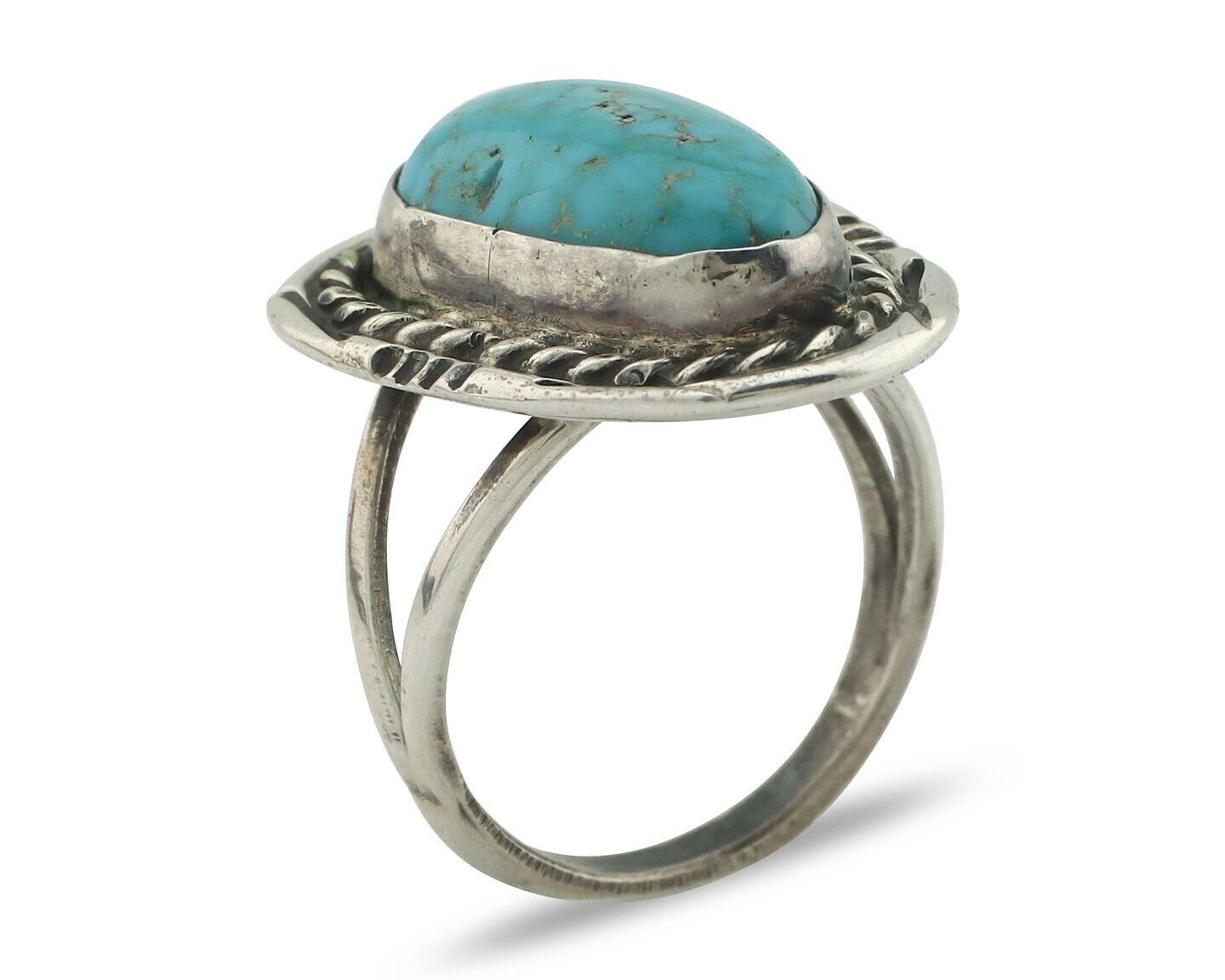 Navajo Ring .925 Silver Natural Blue Turquoise Native American Artist C.80's