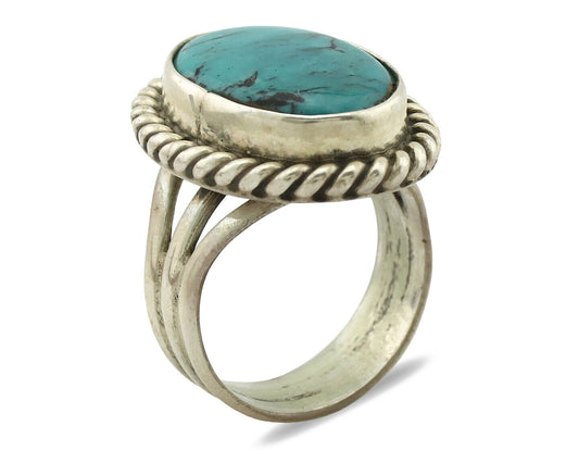 Navajo Ring .925 Silver Natural Blue Turquoise Native American Artist C.1980's