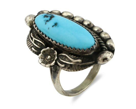 Navajo Ring .925 Silver Natural Blue Turquoise Artist Signed SC C.80's
