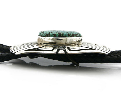 Navajo Turquoise Bolo Tie .925 Silver Spiderweb Turquoise Artist Signed J Billie