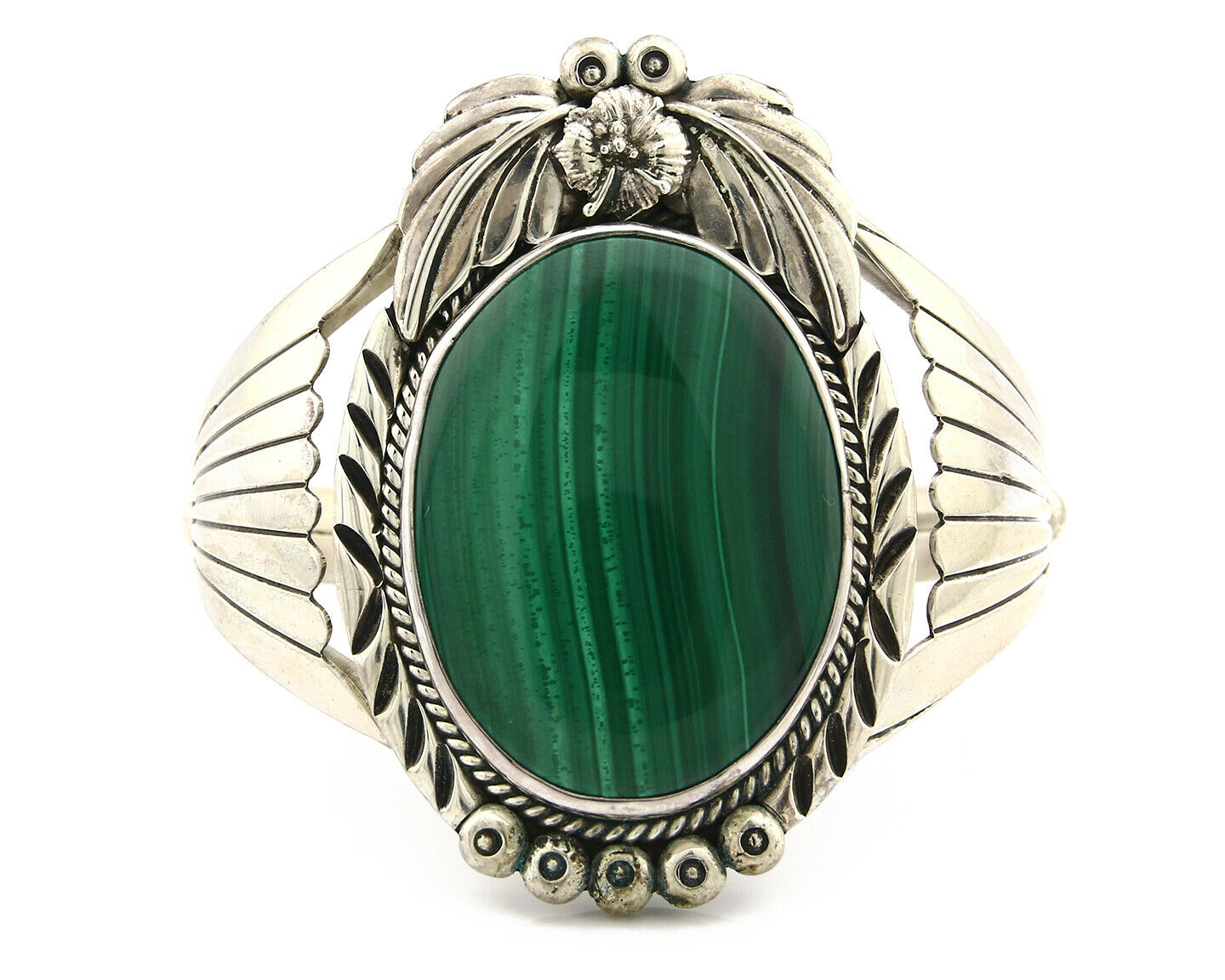Navajo Bracelet .925 Silver Artist Carol Felley Natural Malachite C.80's
