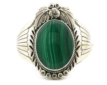 Navajo Bracelet .925 Silver Artist Carol Felley Natural Malachite C.80's