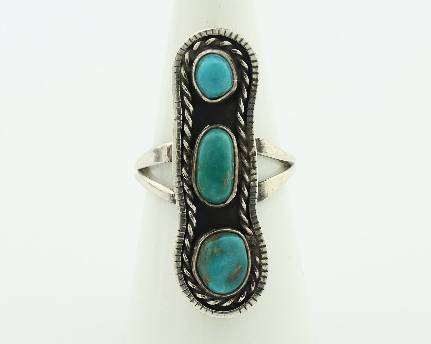 Navajo Ring .925 Silver Natural Blue Turquoise Native American Artist C.80's