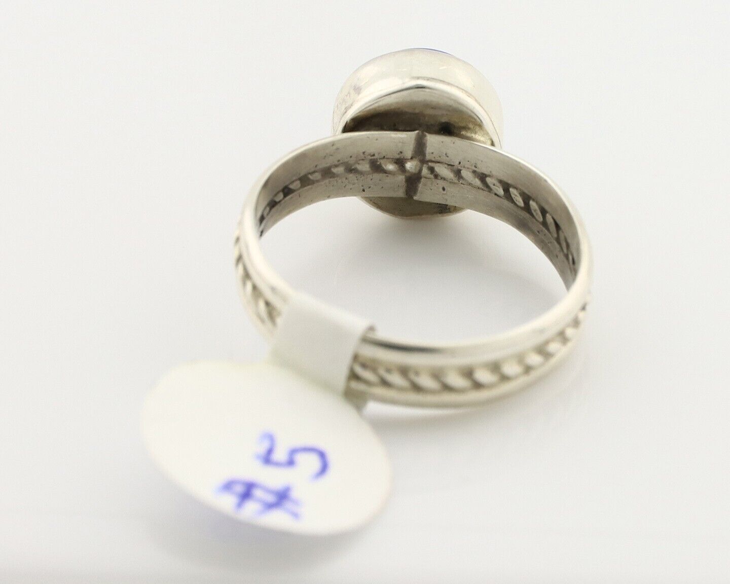 Navajo Ring 925 Silver Lapis Hand Stamped Native American Artist C.80's