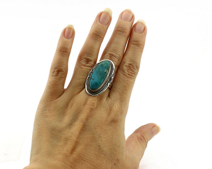 Navajo Ring .925 Silver Blue Gem Turquoise Artist Signed M Begay C.1980's