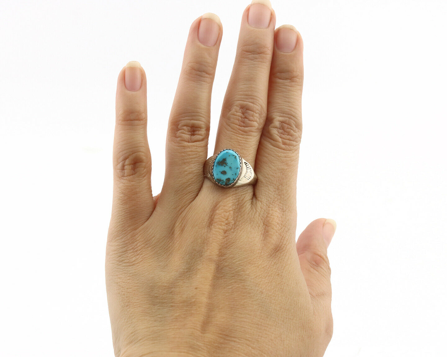 Zuni Ring .925 Silver Natural Blue Turquoise Native American Artist C.1980's