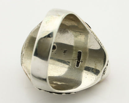 Navajo Ring 925 Silver Blue Turquiose & Mediterranean Coral Native Artist C.80's