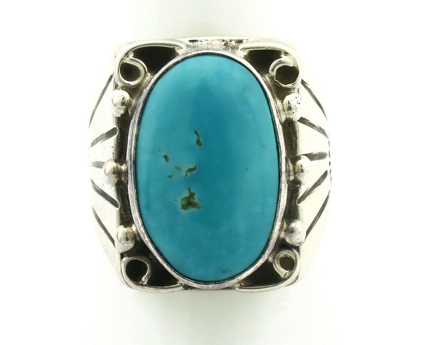 Navajo Ring .925 Silver Blue Morenci Turquoise Native Artist C.80's