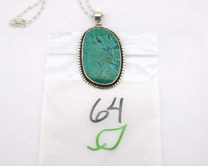 Navajo Necklace 925 Silver Natural Green Turquoise Native Artist Signed C.80's