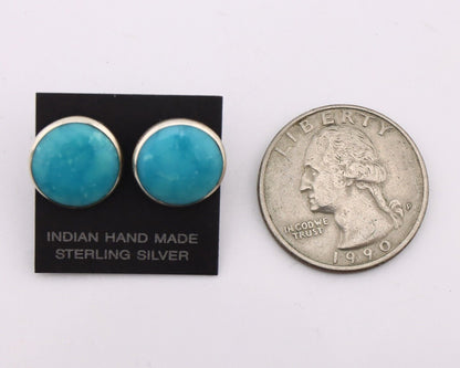 Navajo Earrings 925 Silver Natural Kingman Turquoise Artist Signed JM C.90's