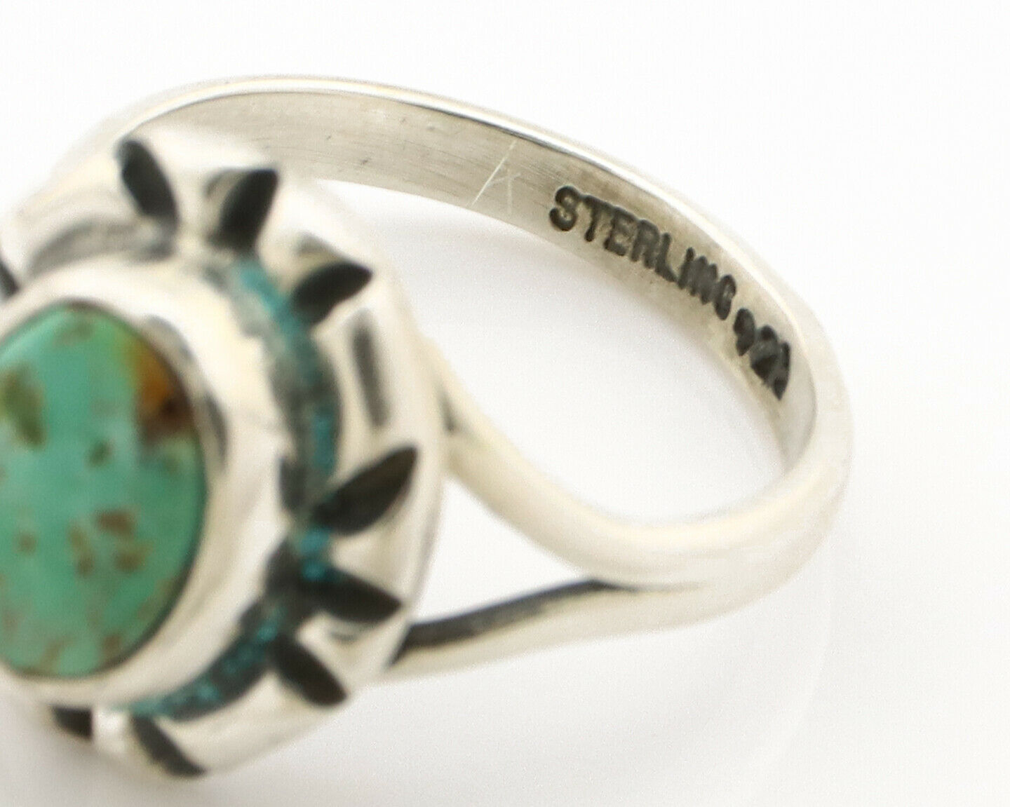 Navajo Ring .925 Silver Kingman Turquoise Artist Signed Gecko C.90's
