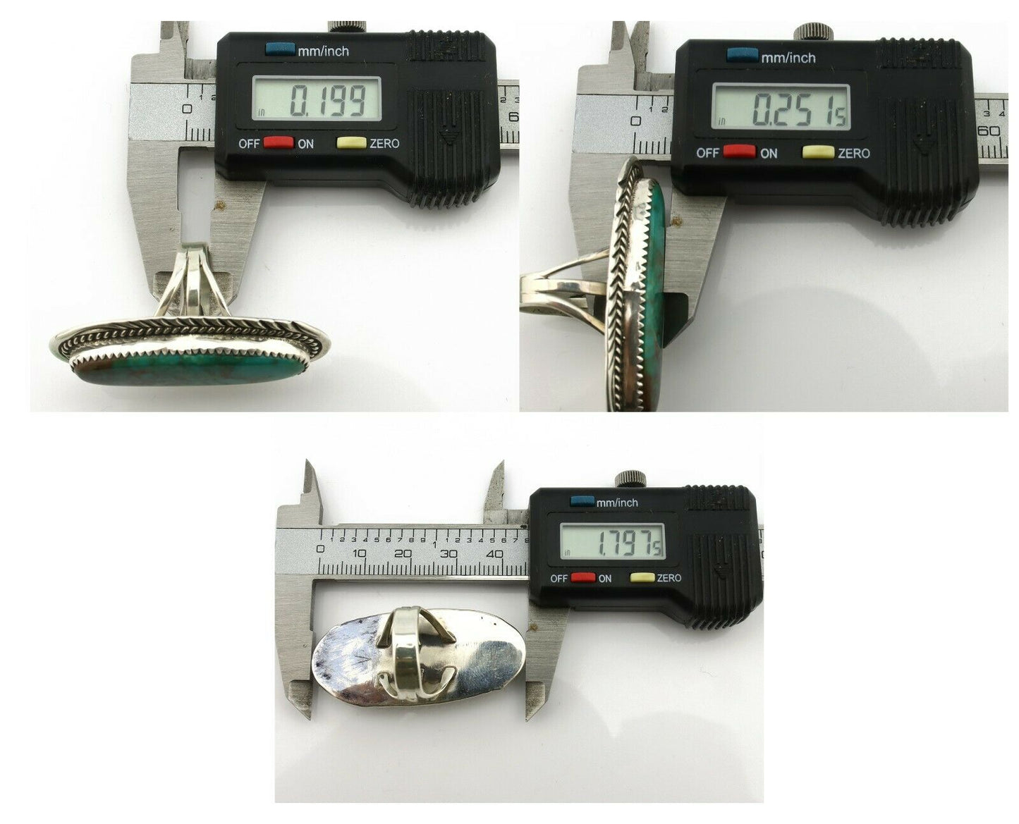 Navajo Ring .925 Silver Turquoise Mountain Artist Talhat C.80's