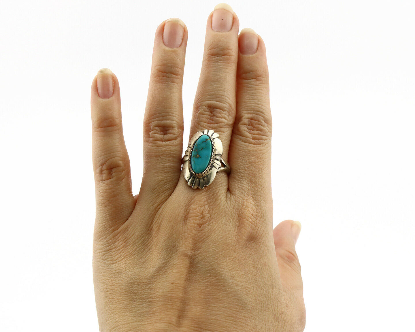 Navajo Ring .925 Silver Blue Turquoise Signed M Montoya C.80's