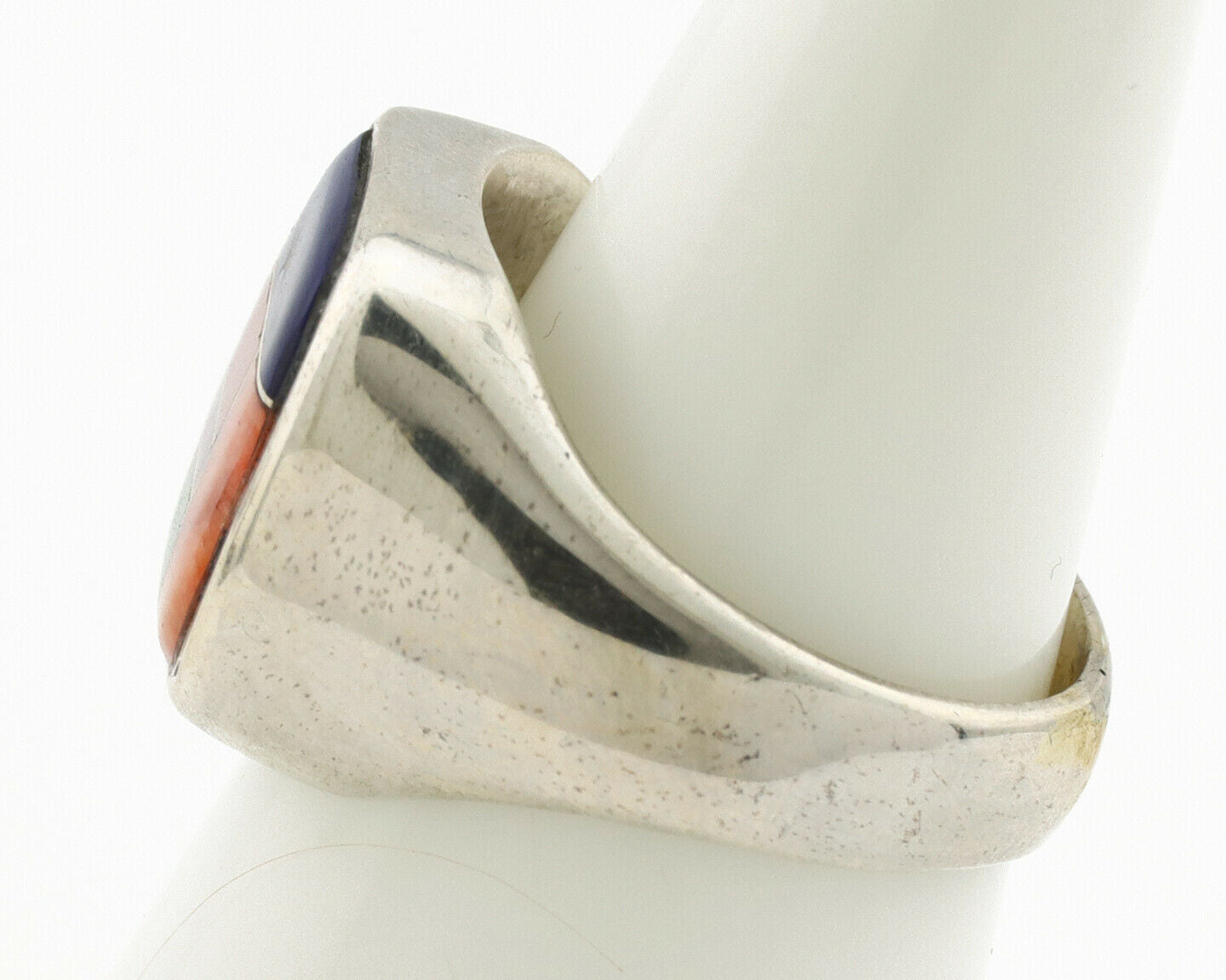Navajo Inlaid Ring .925 Silver Gemstone Artist Native American C.1980's