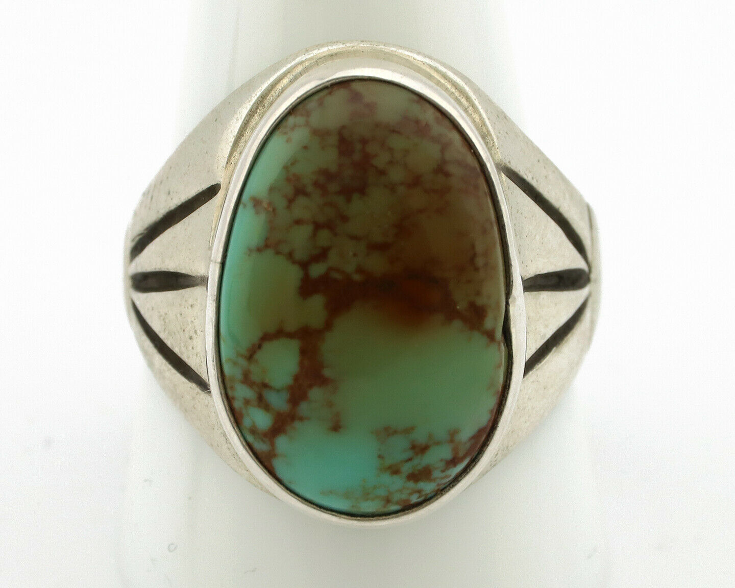 Navajo Ring .925 Silver Green Turquoise Native American Artist C.80's