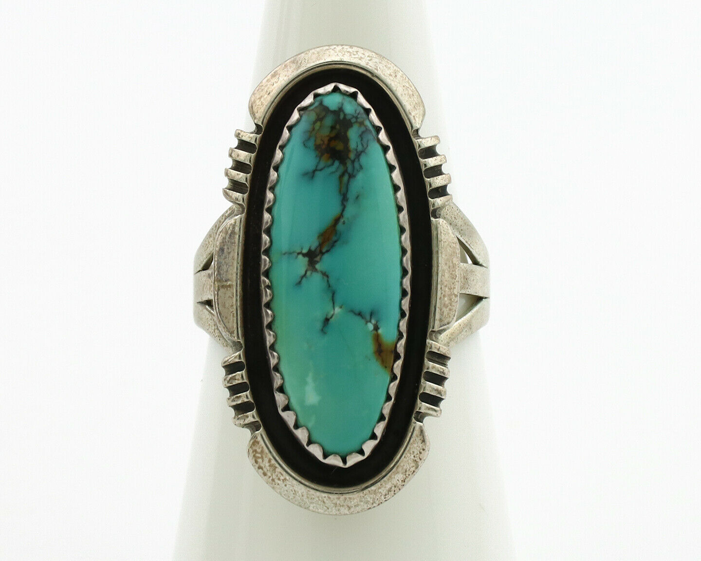 Navajo Ring .925 Silver Kingman Turquoise Native American Artist C.1980's