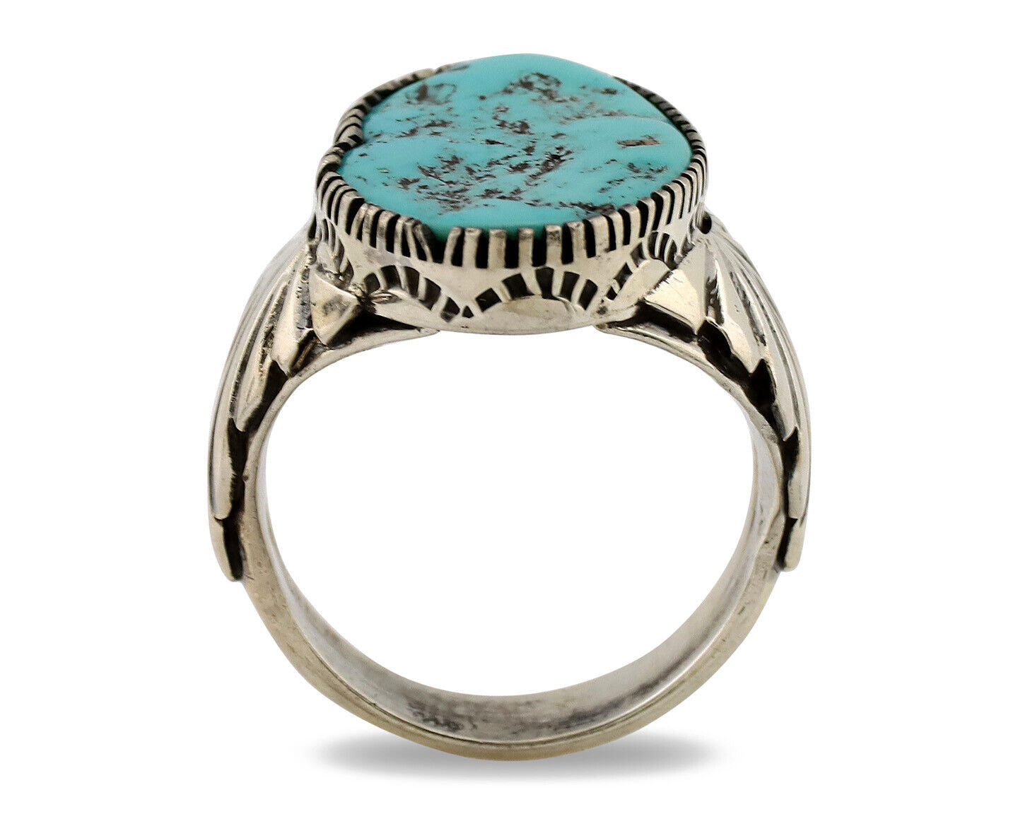 Navajo Ring .925 Silver Sleeping Beauty Turquoise Artist Signed DK C.80's