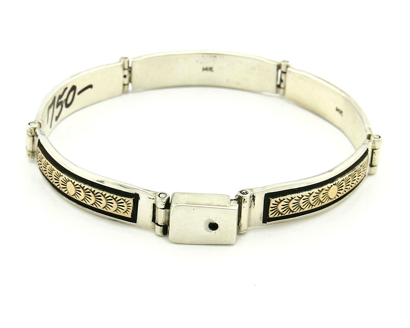 Navajo Bracelet Handmade .925 Silver & 14k SOLID Yellow Gold Signed JK C.85-92