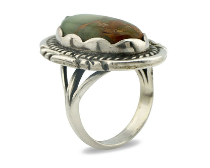 Navajo Ring .925 Silver Natural Uncolored Green Turquoise Signed Apache C.80's